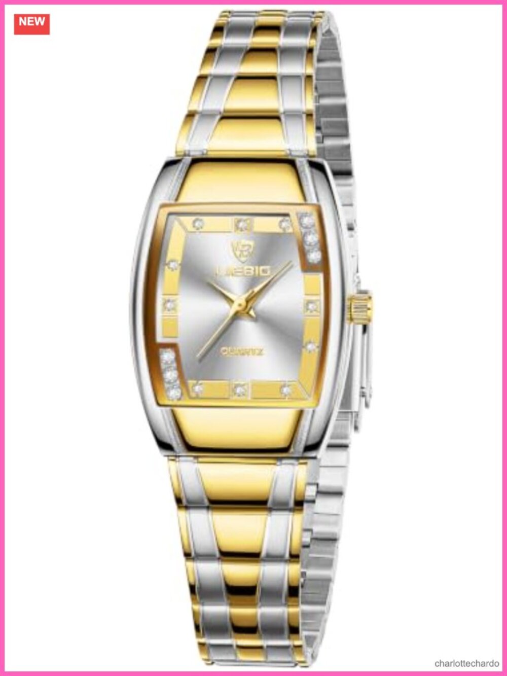 Gold-Tone Women's Quartz Watch Rectangular Dial Stainless Steel Bracelet
